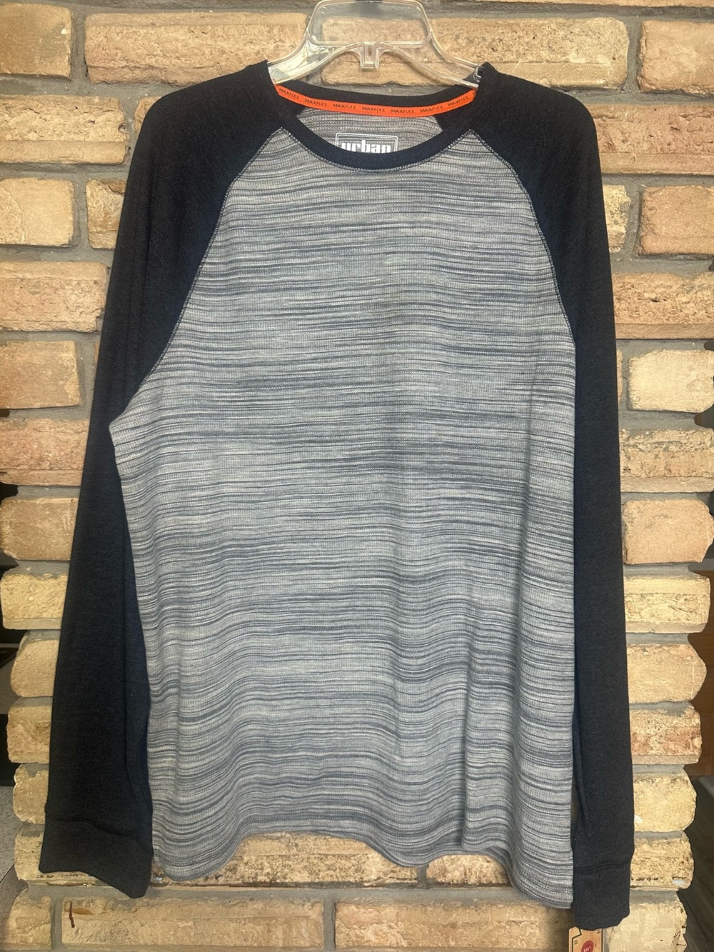 urban pipeline Striped Gray Front Crewneck with Black Raglan Sleeves